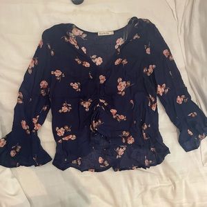 Navy blouse with ruffles
